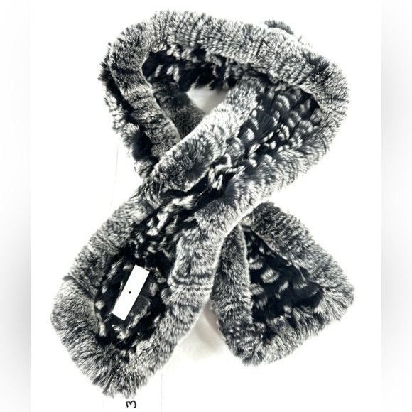 Real Rex Rabbit Fur Gray Ombre Wrap Scarf Winter Warm Rosette Fluffy Soft - Picture 4 of 6